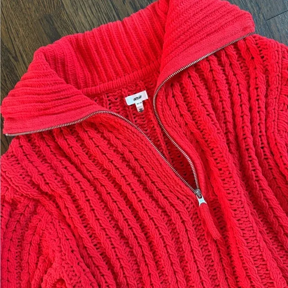 Aerie Red Cowl Neck Sweater with Ribbed Knit - Picture 2 of 4